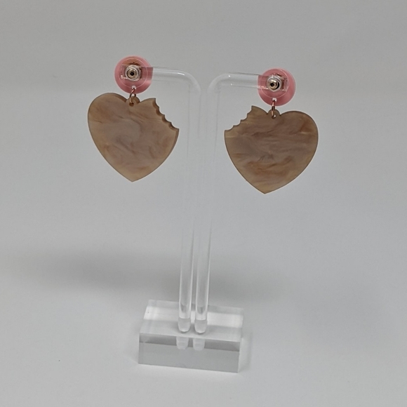 Valentine's Day Pink Cookie with Bite Taken Out Acrylic Drop Earrings - Picture 6 of 6